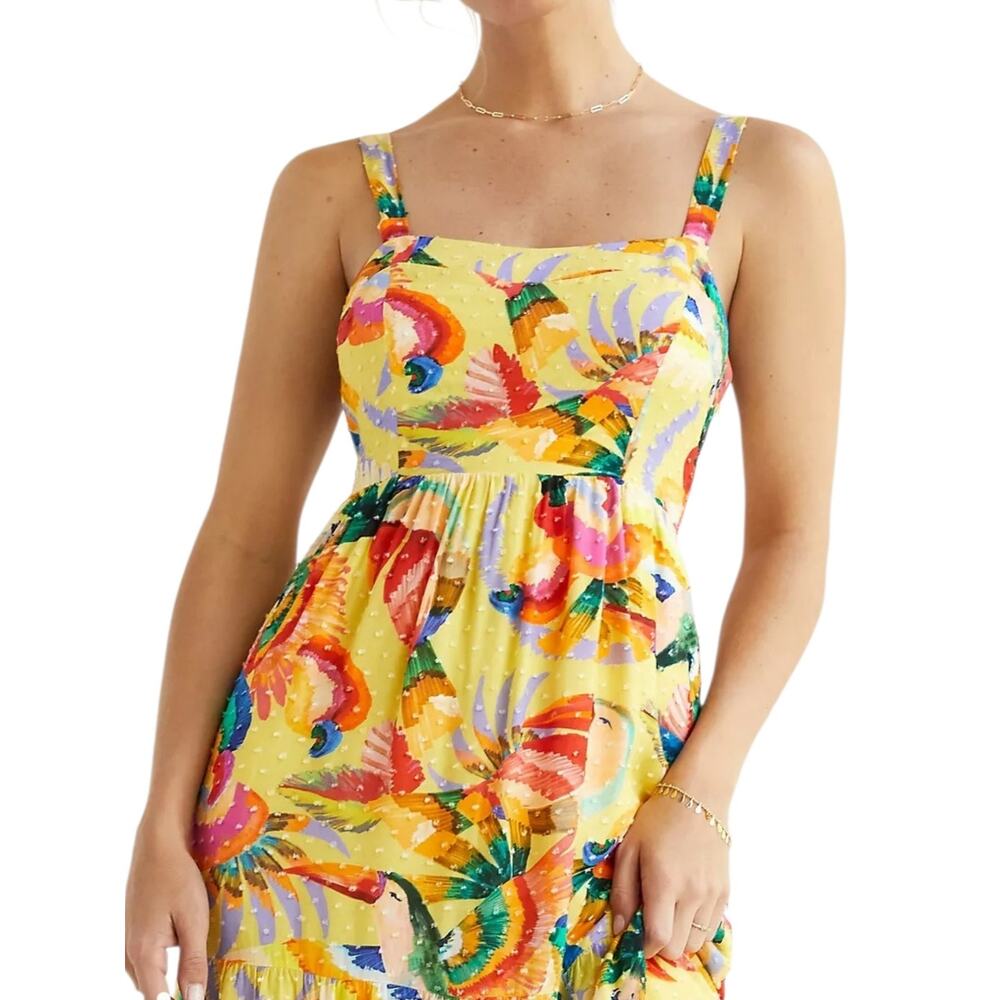 Farm Rio Anthropologie Textured Tropical Bird Maxi Dress Vacation Resortwear - Picture 3 of 10